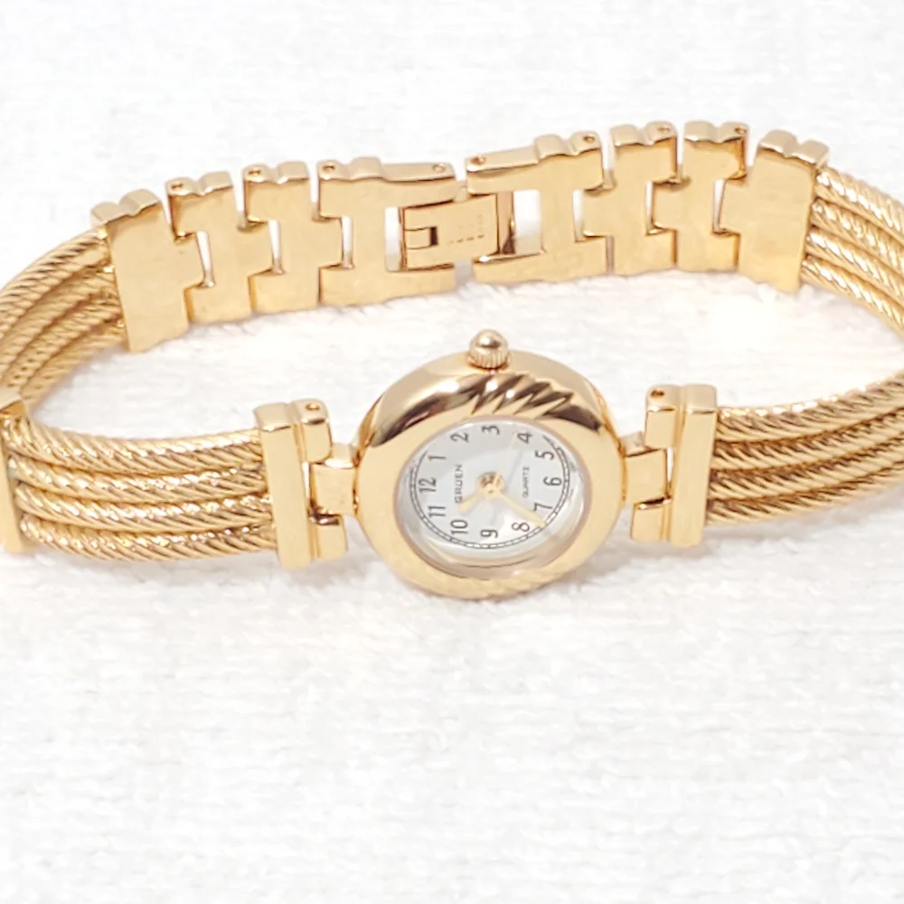 Vintage Gruen Women’s Gold Tone Quartz Watch Stainless Steel White Dial